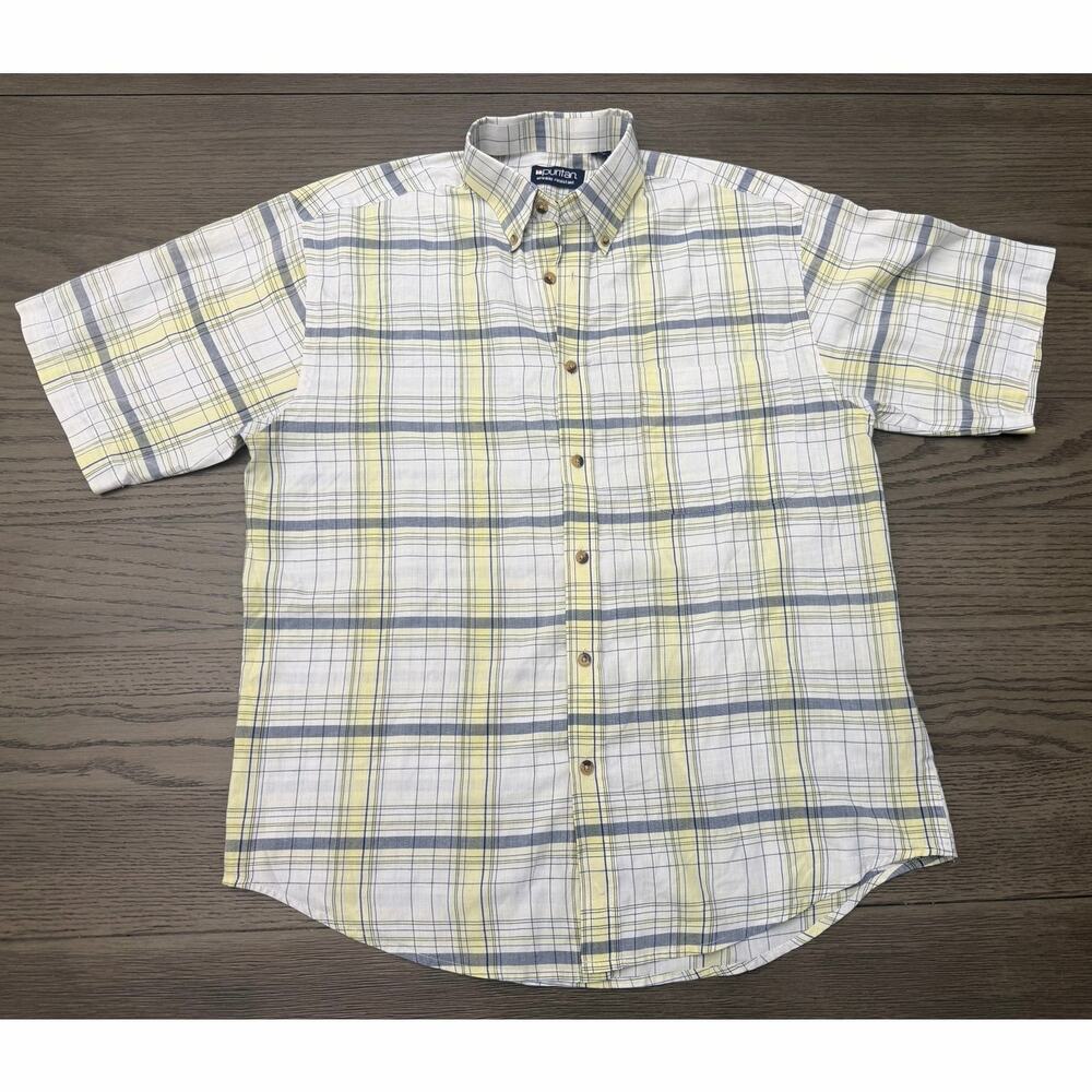 Puritan Plaid Button Down Shirt Men’s M Yellow Gray Wrinkle Resistant